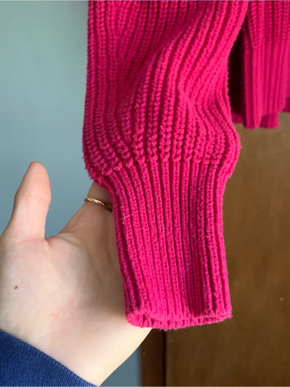 A New Day Bright Fuchsia Ribbed V-Neck Sweater
